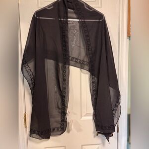 Brod Elegant Black Sheer Shawl with Black Beaded Edges New with Tag